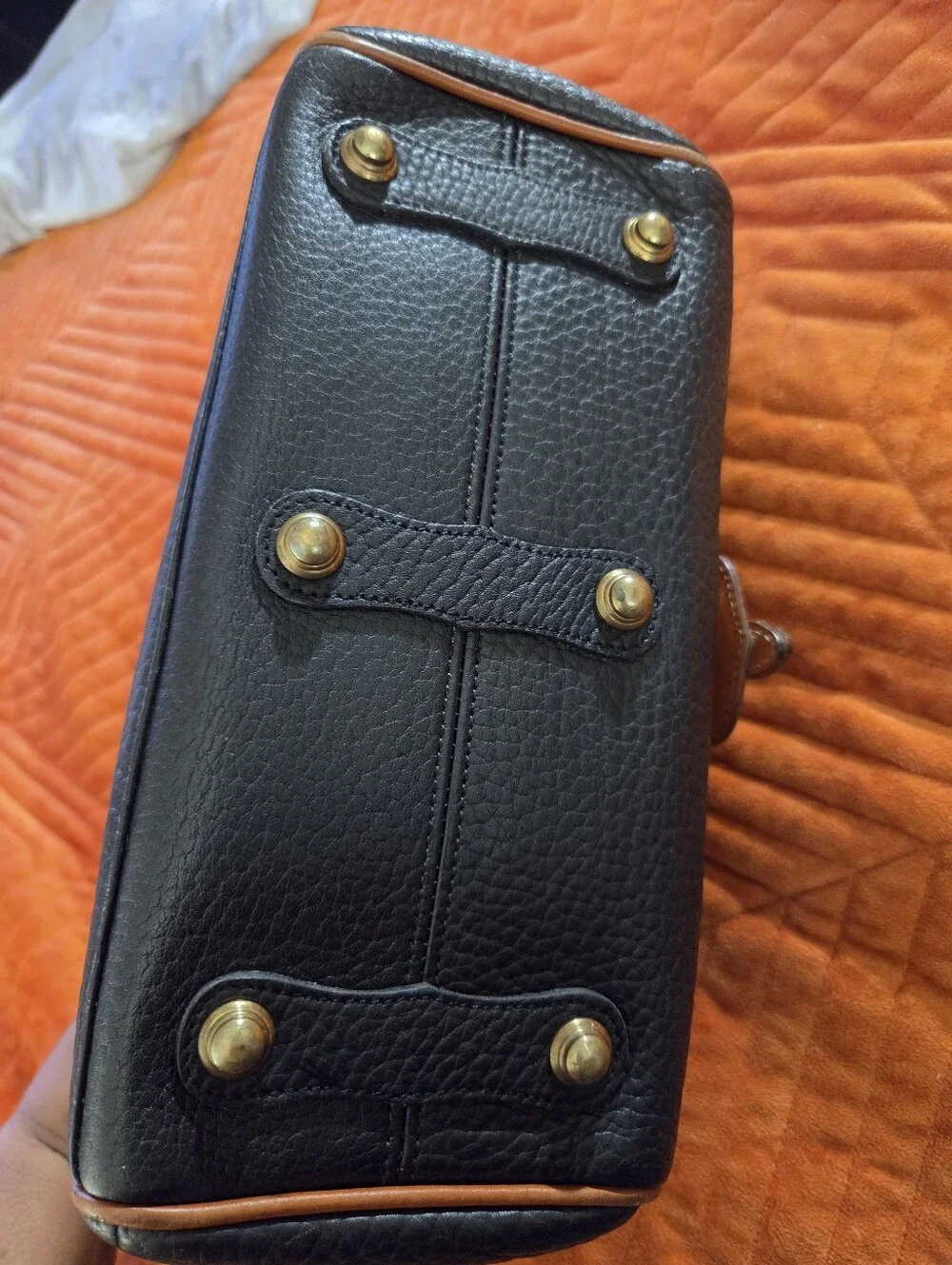 Vintage 1990s Dooney & Bourke All-Weather Leather Black British Tan Top Handle